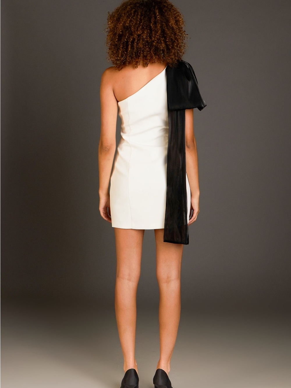NWT Endless Rose One Shoulder Bow Tie Mini Dress Black/White M - Picture 5 of 8
